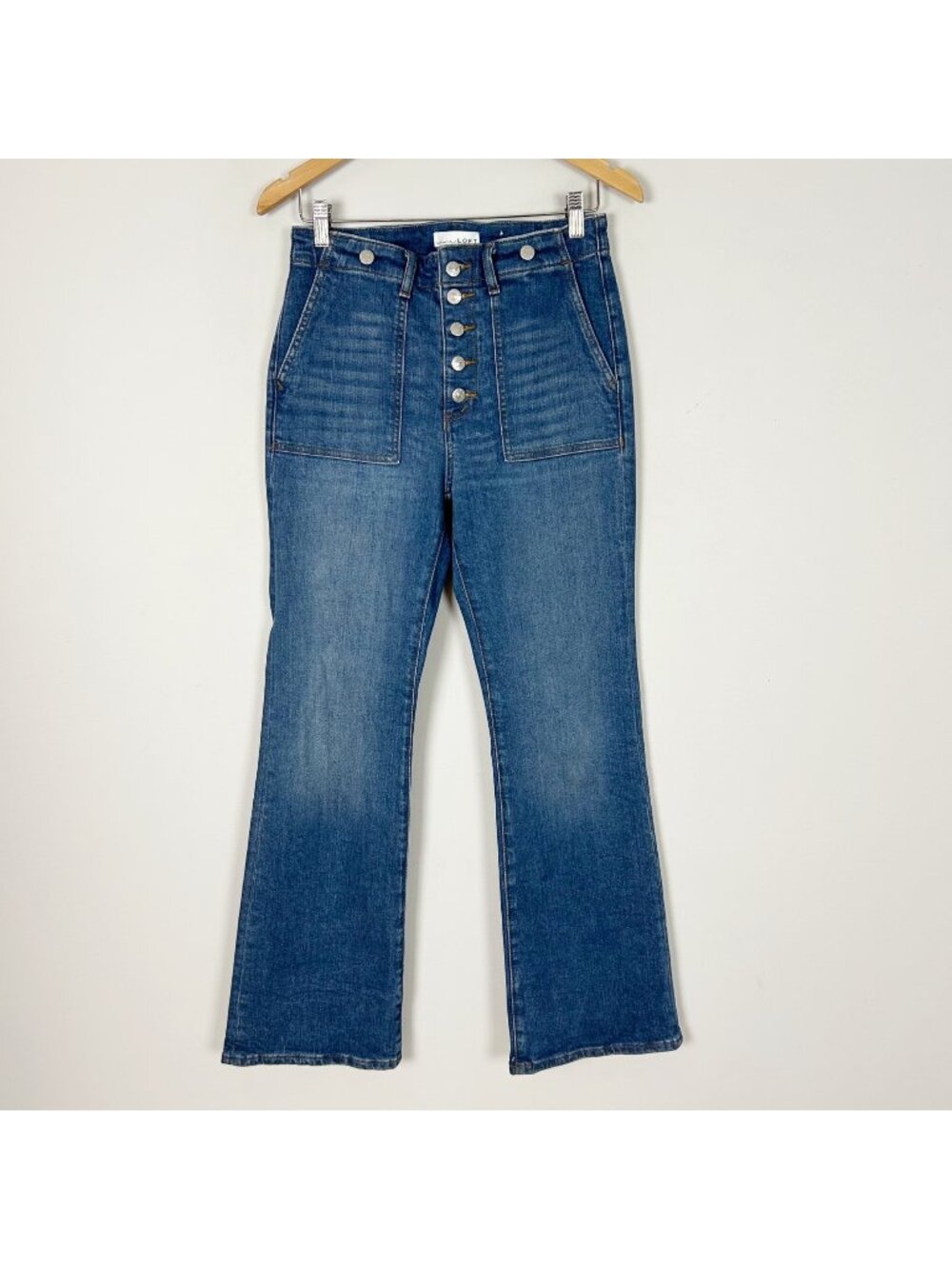 Loft Button Fly The Slim Flare Jeans Medium Blue Wash Size 26/2 Women's